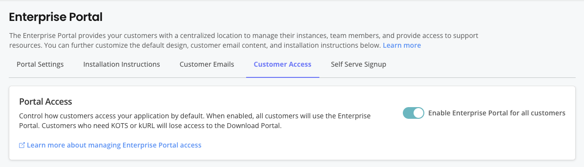 enterprise portal access toggle