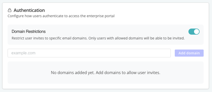 Enterprise Portal domain restrictions