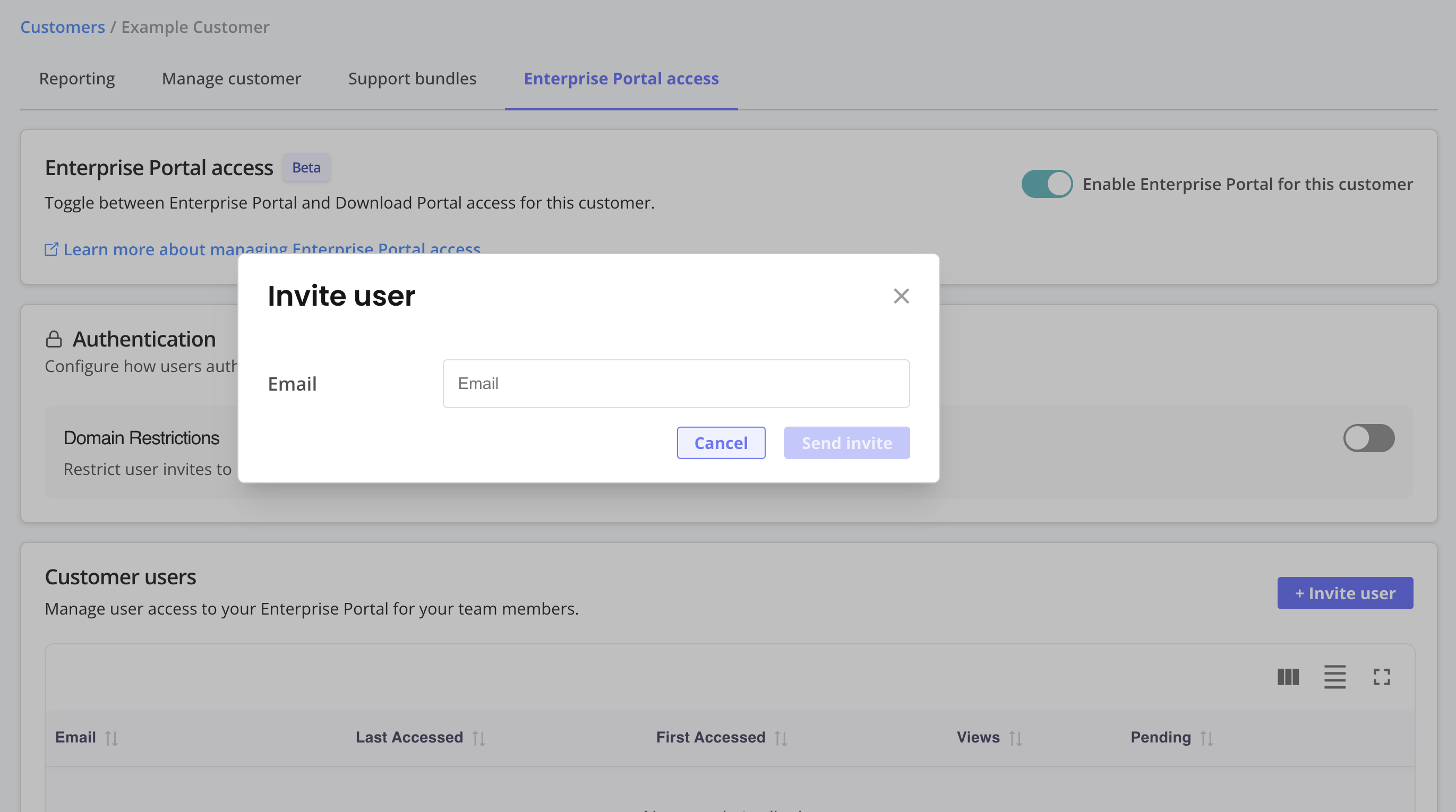 invite user dialog